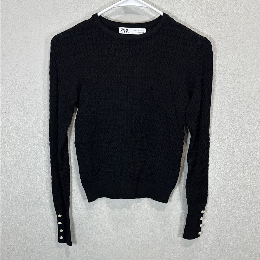 Zara Black Textured Women's‎ sweater Top cable knit